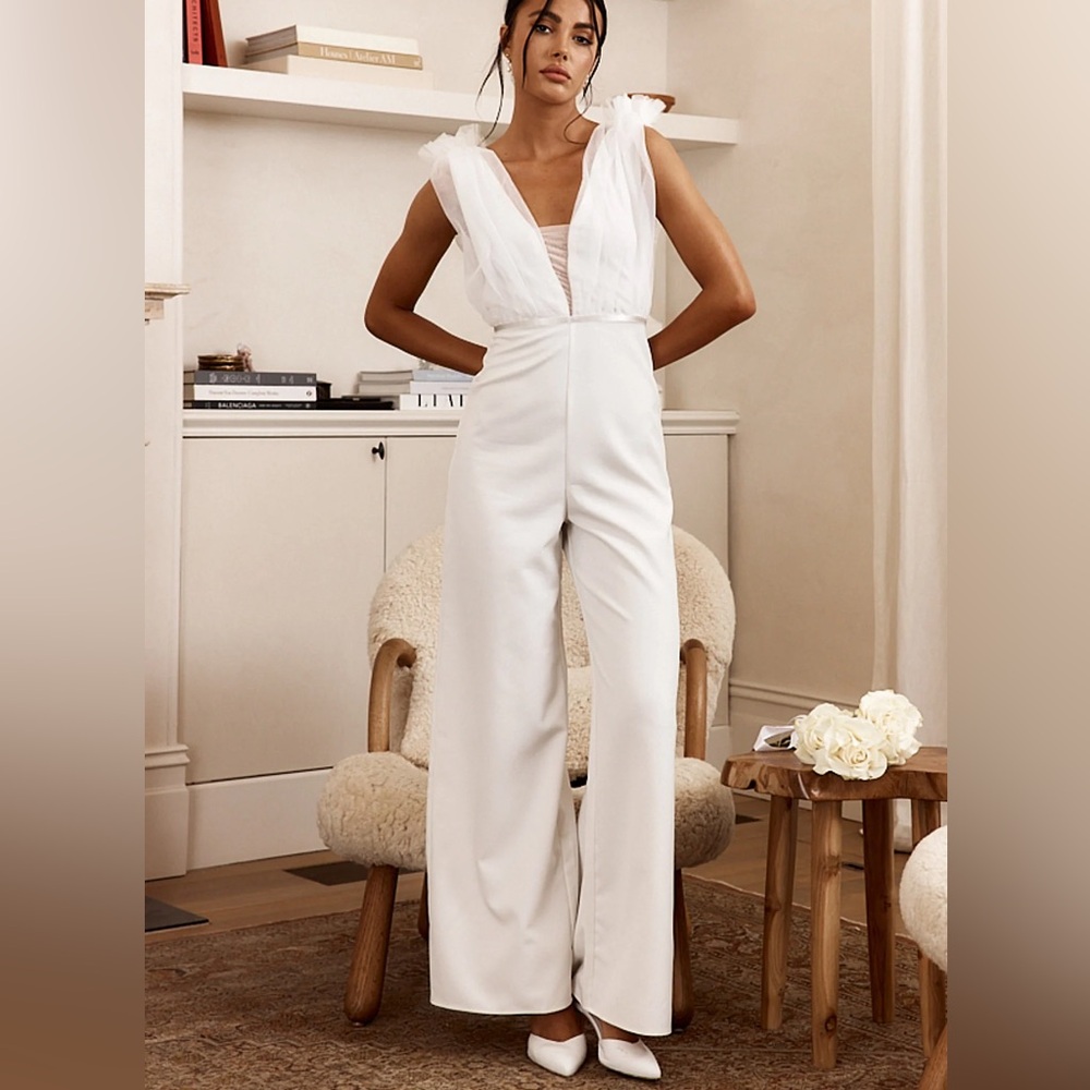 New York & Company White mesh Jumpsuit NWT